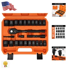 Chrome Vanadium 1/2 Inch Drive Socket Set - 24-Pieces, Corrosion-Resistant