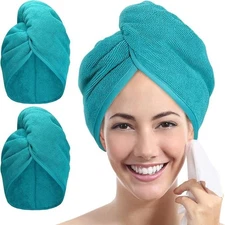YoulerTex Microfiber Hair Towel Hair Wrap: 2 Pack 10X26 Hair Dryer Towels Aqua