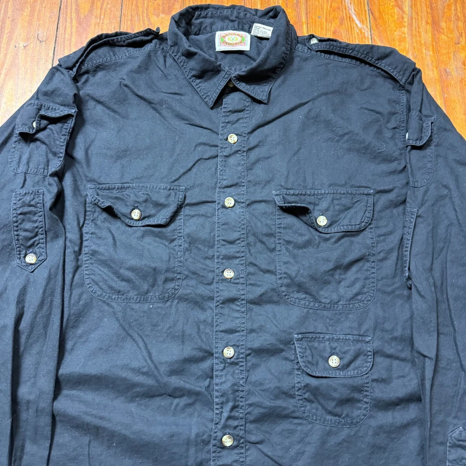 复古 Banana Republic 衬衫男式 XL 码黑色纽扣野生动物园实用 80 年代 — 第 2/4 张图片
