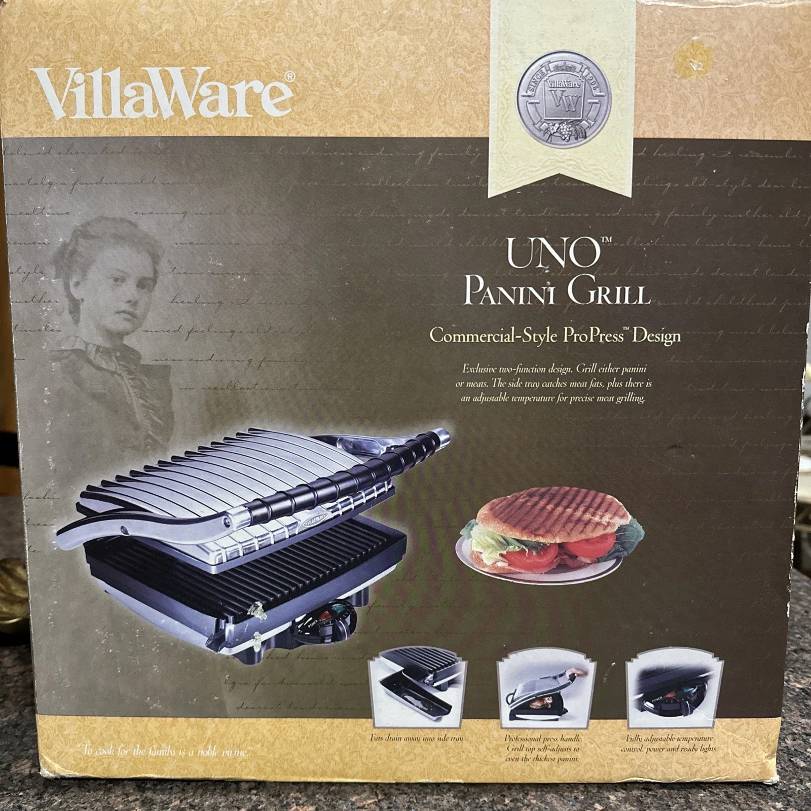 Villaware Uno Panini Grill Press Sandwich Maker Model 2160 Clean