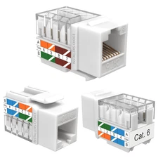 10 Pack Cat6 45° Angled Keystone Jack RJ45 110 Punchdown 8P8C White Ethernet