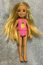 Mattel Chelsea Doll, Barbie Chelsea Club 2015 Pink w Pineapple Design Swimsuit