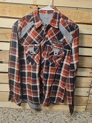 Large Affliction Snap Shirt Plaid Multicolor Long Sleeve Reversible Flannel