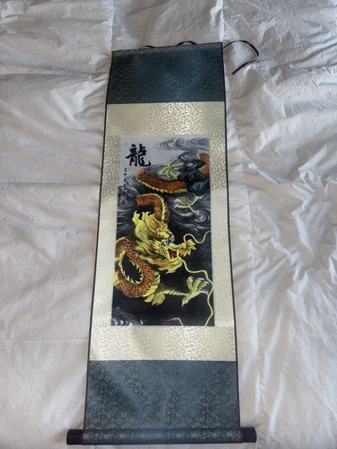 Japanese Dragon Hanging Scroll Wall Art Kakejiku Silk Brocade Asian Decor