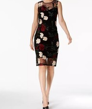 clavin klein floral embroidered mesh dress