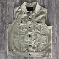 Levi  s Sleeveless Denim Vest Khaki Green Youth Sz XL Cutoff Trucker Grunge