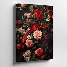 Vintage Floral Canvas Wall Art Red And Pink Roses Botanical Print Decoration