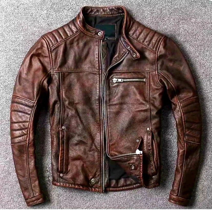 Men Motorcycle Café Racer Biker Leather Jacket Brown Genuine Sheep Skin Leather
Opens in a new windo