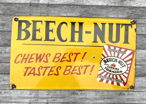 VINTAGE BEECH-NUT CHEWING TOBACCO GASOLINE PUMP STATION PORCELAIN MOTOR OIL SIGN