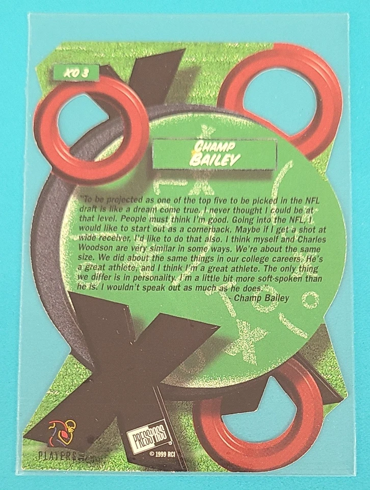 1999 Press Pass X's and O's #XO3 Champ Bailey Georgia Bulldogs FOOTBALL Card J7 - Image 2 of 2