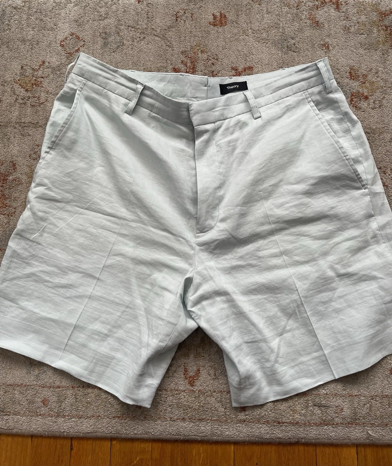 Theory Men’s Light Blue Standard 8" Shorts in Good Crunch 34 $195