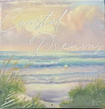 2026 Wall Calendar COASTAL DREAMS 12 Month Beach Ocean Sailboat 12” X 24”