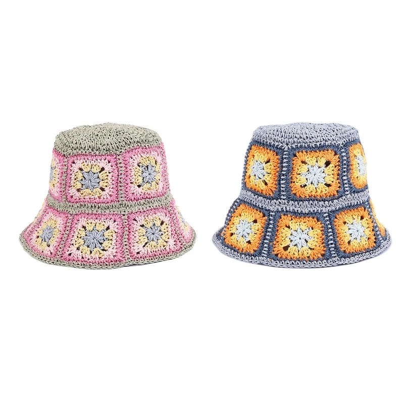 Flower Fisherman Hat Colorful Crochet Bucket Hat All-match for Street Strolling