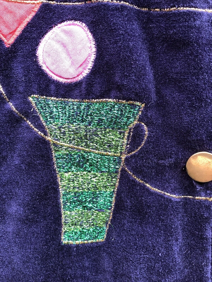 Quacker Factory Navy Heart Star Embroidered Party Velour Jacket Blazer Sz M 14-1 - Image 4 of 4