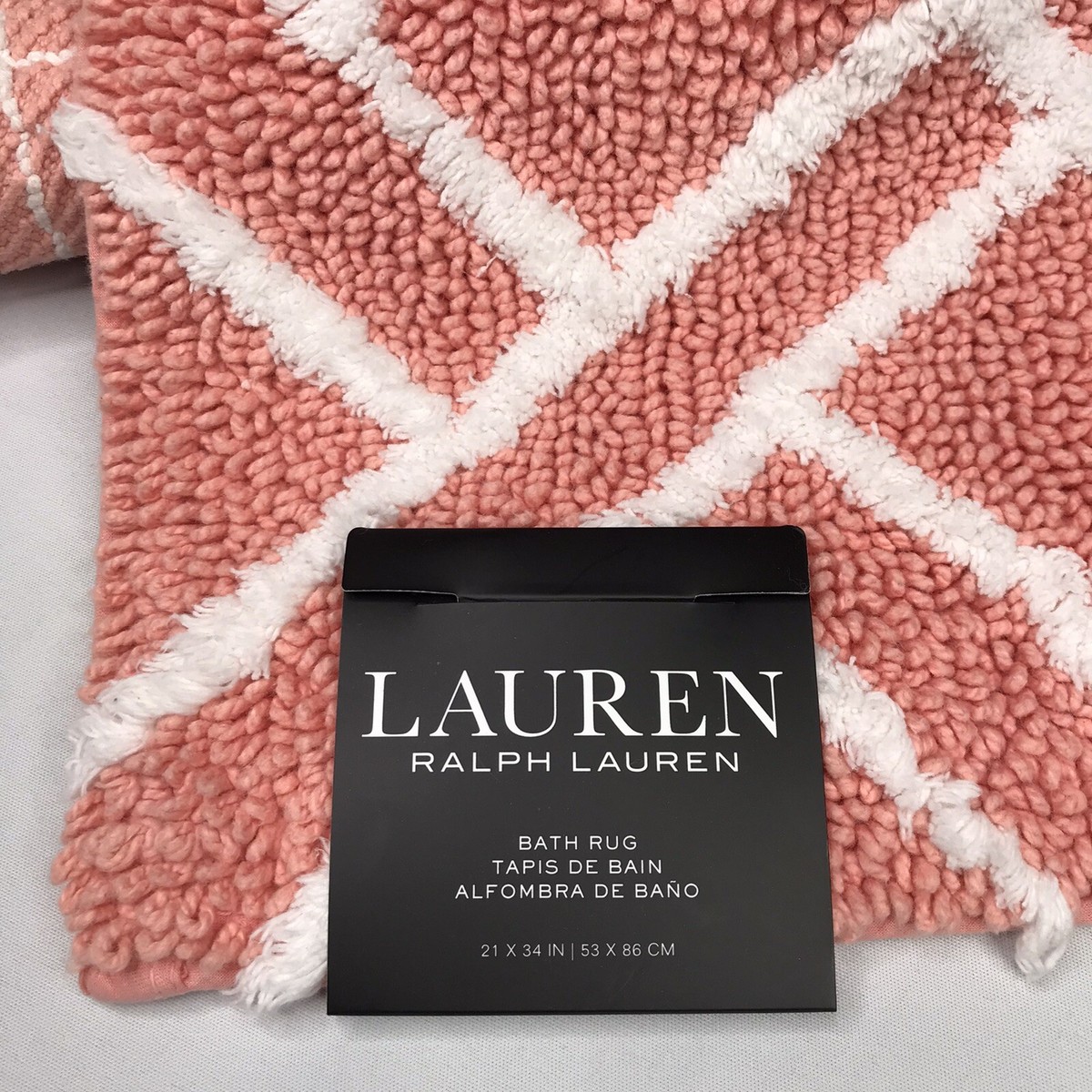 Ralph Laurenマルチラグ RALPH LAUREN Bath Rug Anti Slip Geometric Coral-Orange White