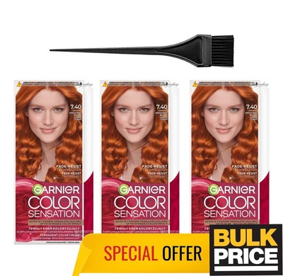 Garnier Farbe Sensation Haarfarbe 7.40 Intensiv Kupfer Blond 3-pack