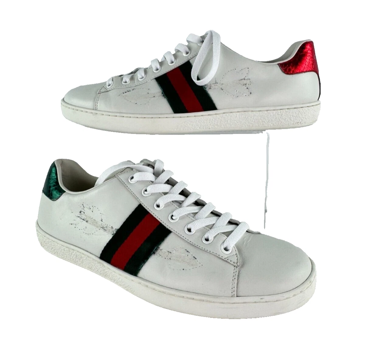 Chaussures baskets Gucci femme Auth 11 US 41 EU Ace cuir blanc brodé flèches