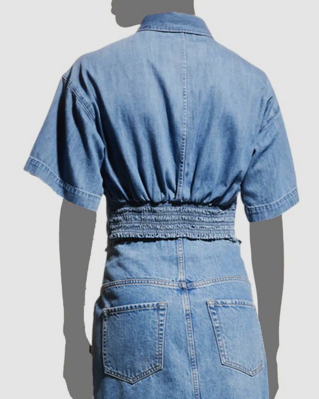 売れ筋商品|||エフピームーブメント カットソー トップス レディース My Time T-Shirt - Women's Denim Blue $279 Frame Women's Blue Short Sleeve Crop Smocked Waist