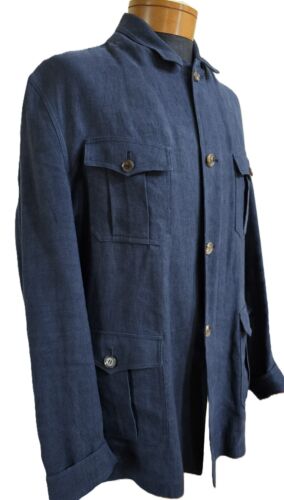 KITON Casual 100% Linen Military Style Field Jacket-Navy-Euro Size 56- US 46- XL - Picture 2 of 20