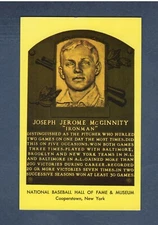 IRON MAN McGINNITY, Giants~Orioles ~ 1964 HOF postcard Curteichcolor GREEN ink A