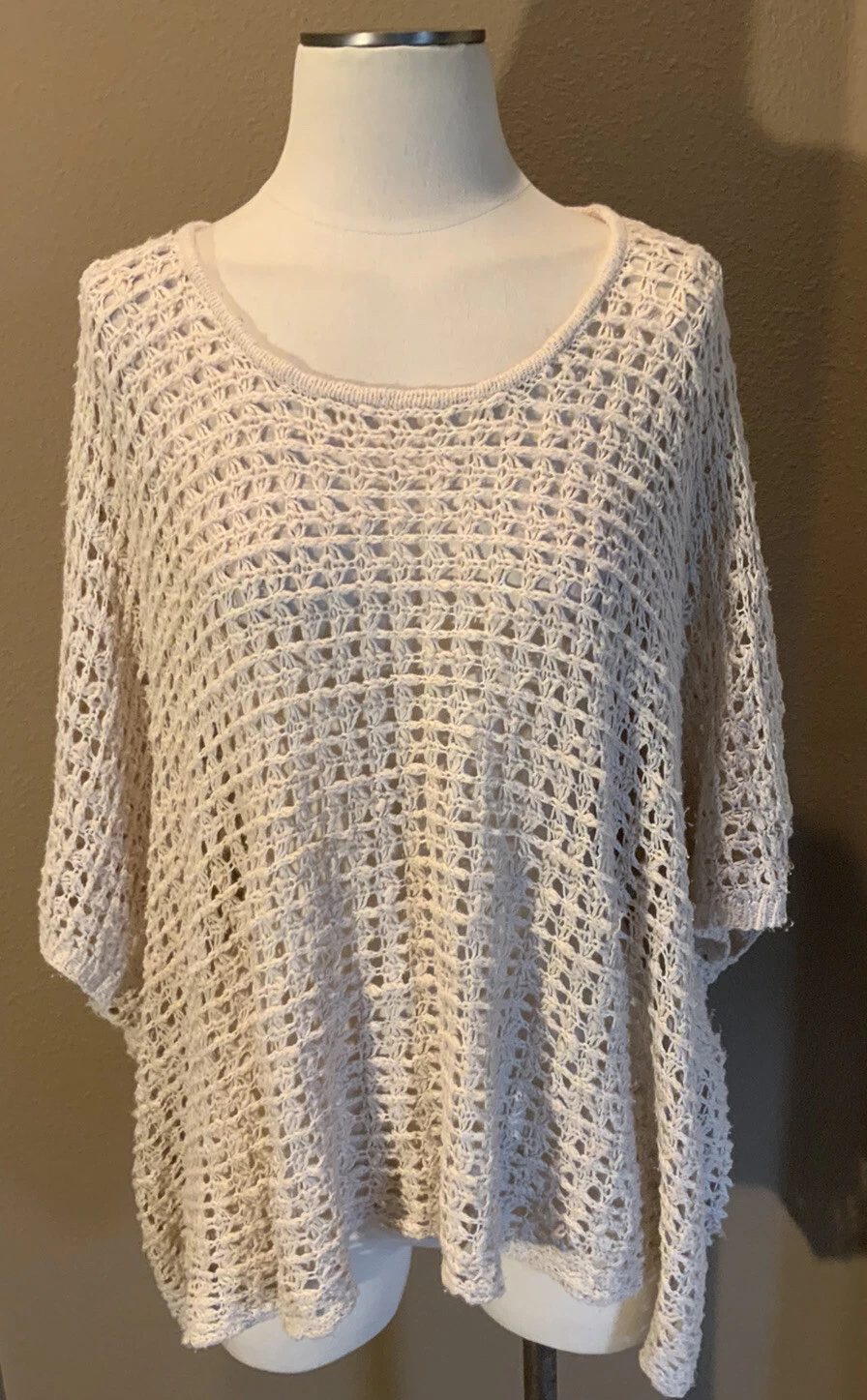 Forever 21 M Ivory Ecru Woven Cotton Poncho Sweater Top