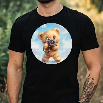 Mens Teddy Bear Camera Print Cotton T-Shirt Size XS to 5XL