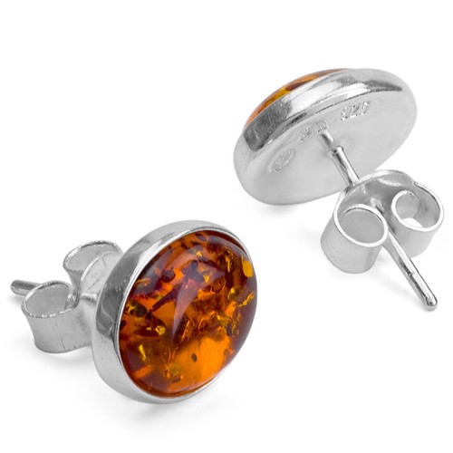 925 Solid Pure Sterling Silver Honey Baltic Amber Beautiful Oval Stud Earrings - Picture 2 of 4