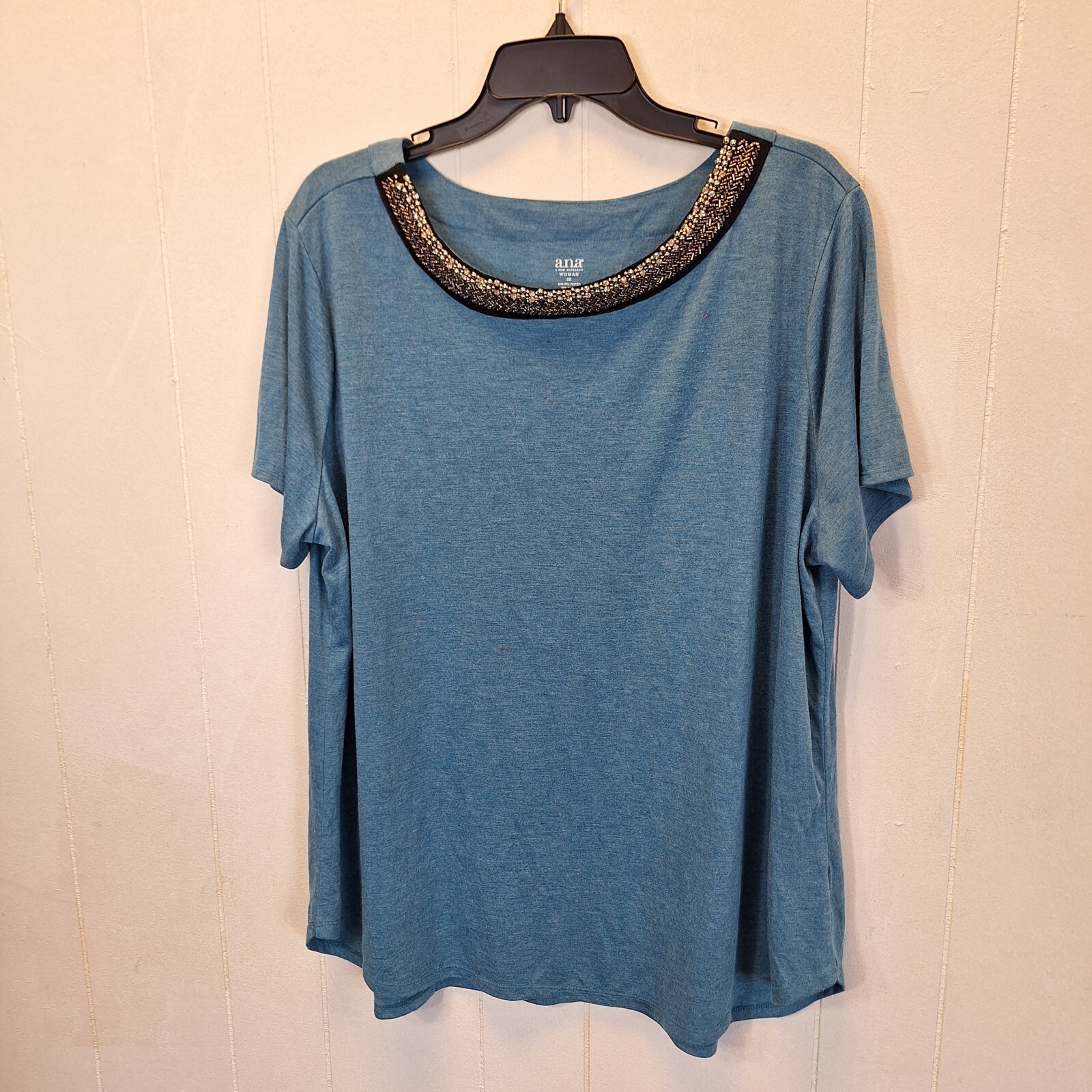 A.N.A  (A New Approach) Beaded Top - Size 2 X Teal
