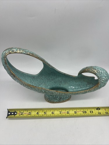 1950s California Modern Art Large Ceramic Center Bowl Gold Turquoise Sculpture - Picture 6 of 6