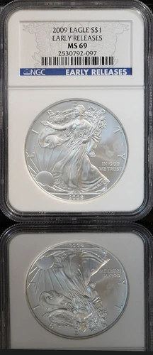 2009 American Silver Eagle S $1 NGC MS69  Early Releases Blue label