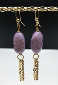 Authentic One Of A Kind Original Handmade Artisan Gold Plated & Purple Dangle Earrings.