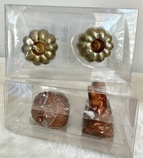 Bed Bath & Beyond 2 Gold Pumpkin & Copper Acorn & Squirrel Taper Candle Holders