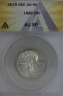 1929  .25   ANACS   AU 50   Standing Liberty Quarter, Liberty 25 Cents
