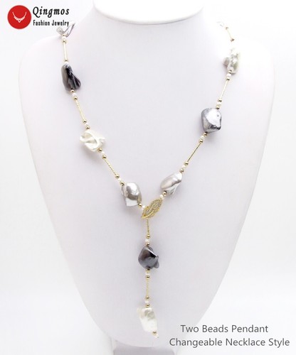 Collar de perlas barroco negro blanco gris mar de 15*20 mm joyería 28"" nec6534 - Imagen 5 de 28