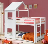 3ft House Bunk Bed in Grey White Caramel With Mattress Options Kids Bedroom