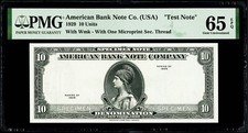 1929 10 Units American Bank Note Co. (USA) "Test Note" PMG 65 EPQ Gem UNC