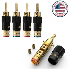 4pcs Gold Plated HiFi Speaker Cable Plug Locking Banana Connector Welding-Free