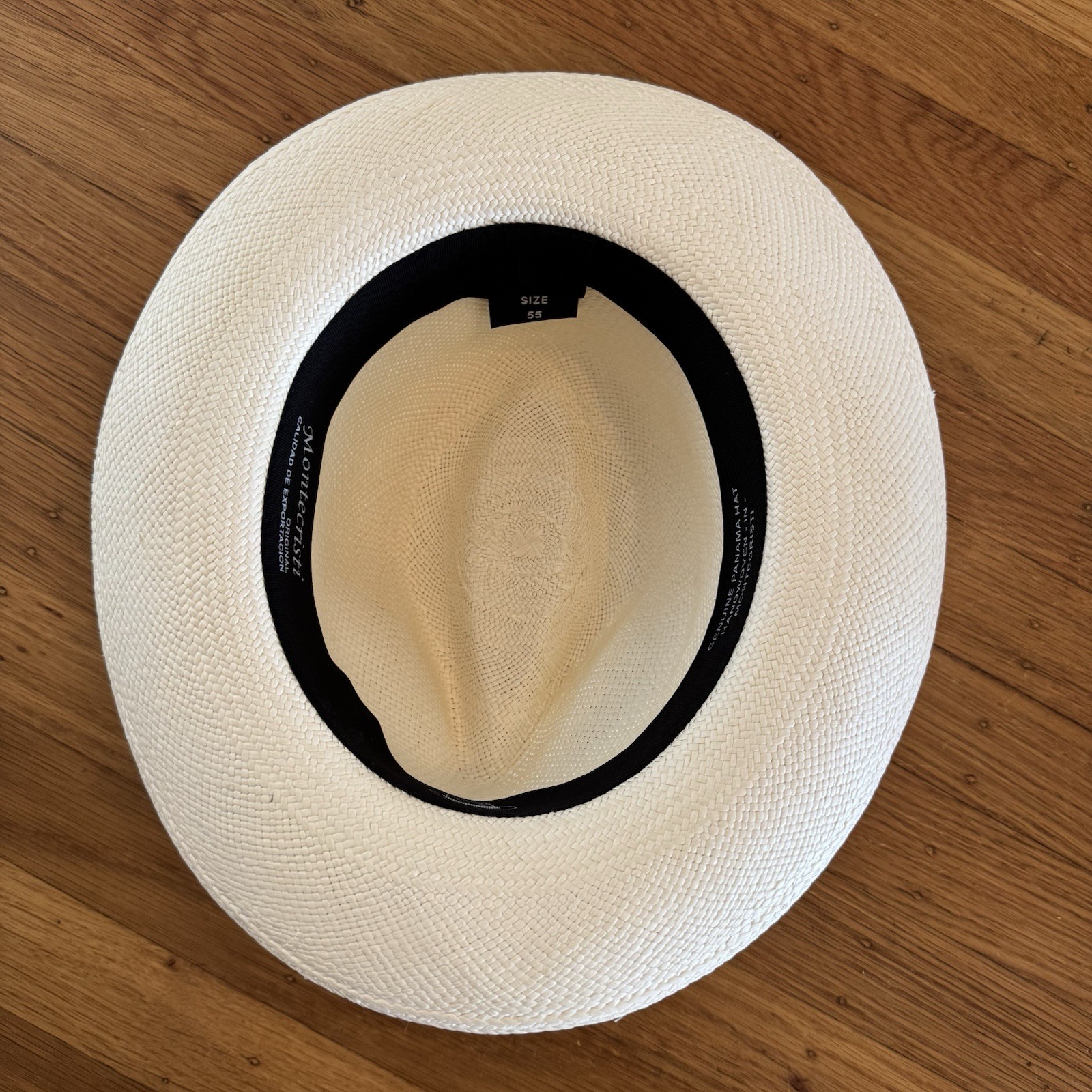 MONTECRISTI 100% STRAW GENUINE PANAMA WHITE HAT 55 Handwoven white fedora 