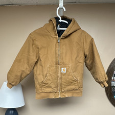 Carhartt Kids Brown Hooded Canvas Full Zip Jacket Quilted Lined Pockets S