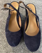 Vionic Shoes Wedge Womens 7 7M Floor Sample Navy Blue Leopard Suede Career