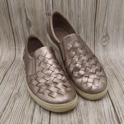Ecco Shoes Womens 6 Rose Gold Bronze Leather Slip On Extra Width Comfort Woven