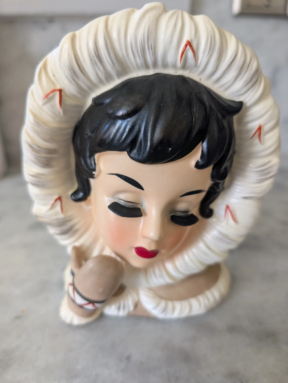 Vintage Inarco Rare Lady Head Vase Eskimo Winter Lady Head Vase Excellant