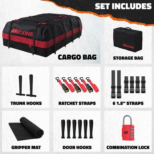 Mockins 45 Cu Ft. Red Waterproof Roof Cargo Bag (75"x 48"x 22") - Picture 9 of 9