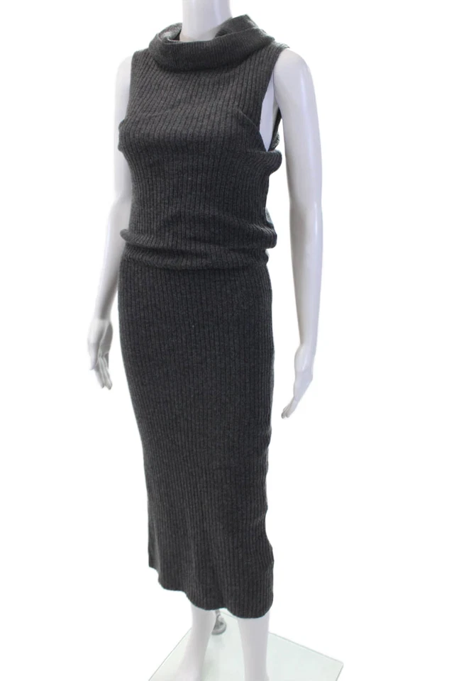 Maxi Vestido Gris Alice + Olivia Mujer Lana Tejido Sin Mangas Cuello Simulado Talla M Foto 2 de 4