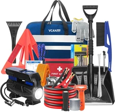 Car Emergency Safety Kit Bag with Digital Air Compressor,Jumper Cables,First Aid