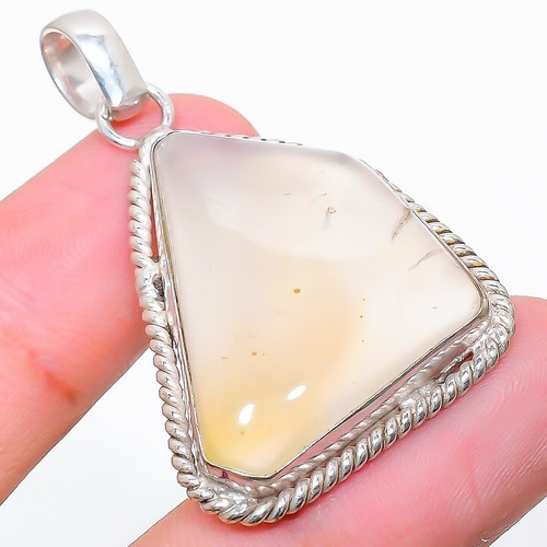 Dendrite Opale Gemma Artigianale Argento Sterling 925 Ciondolo Gioielli 4.6cm