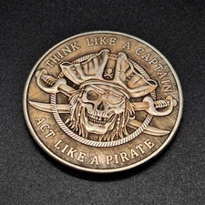 Coin Münze Pirat Freibeuter Kapitän Think like a Captain Pirate 3,7cm EDC