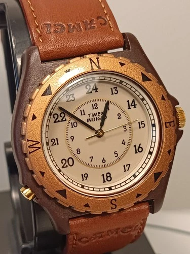 Vintage Timex Adventurer Brown Camel Cash Cigarettes Watch Indiglo Quartz 39mm