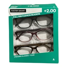 Foster Grant - Full Rim Reading Glasses +2.00 (3 Pack) - W/ Case