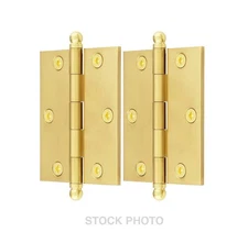 Pair Solid Brass Ball-Tip Cabinet Hinges, 2-1/2" x 2", Unlacquered Brass (RH)